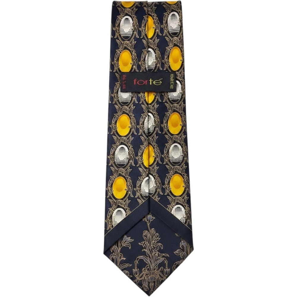 Forte Handmade Silk Tie Black Yellow Medallion Filigree Baroque Pattern Necktie